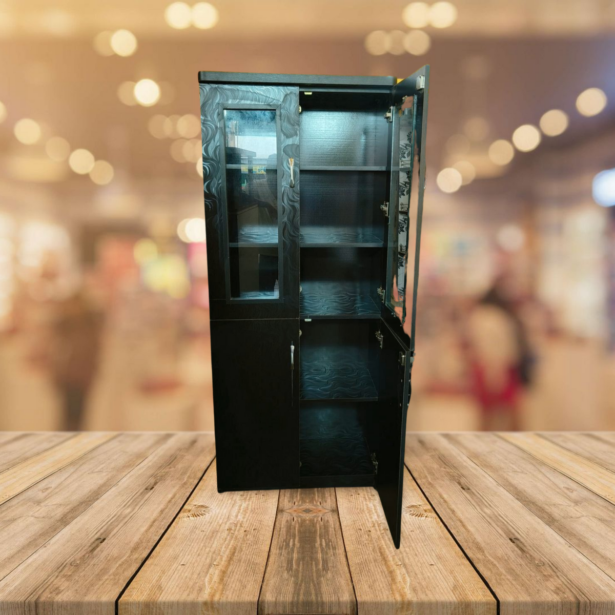 Kanfedens 4-door enclosed bookshelf open