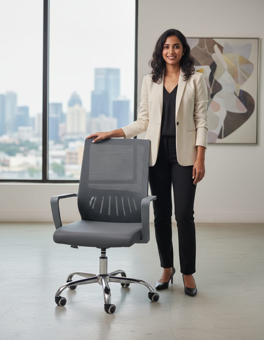 Mid-Back Fabric Office Chair – Swivel, Height Adjustable with Rolling Casters