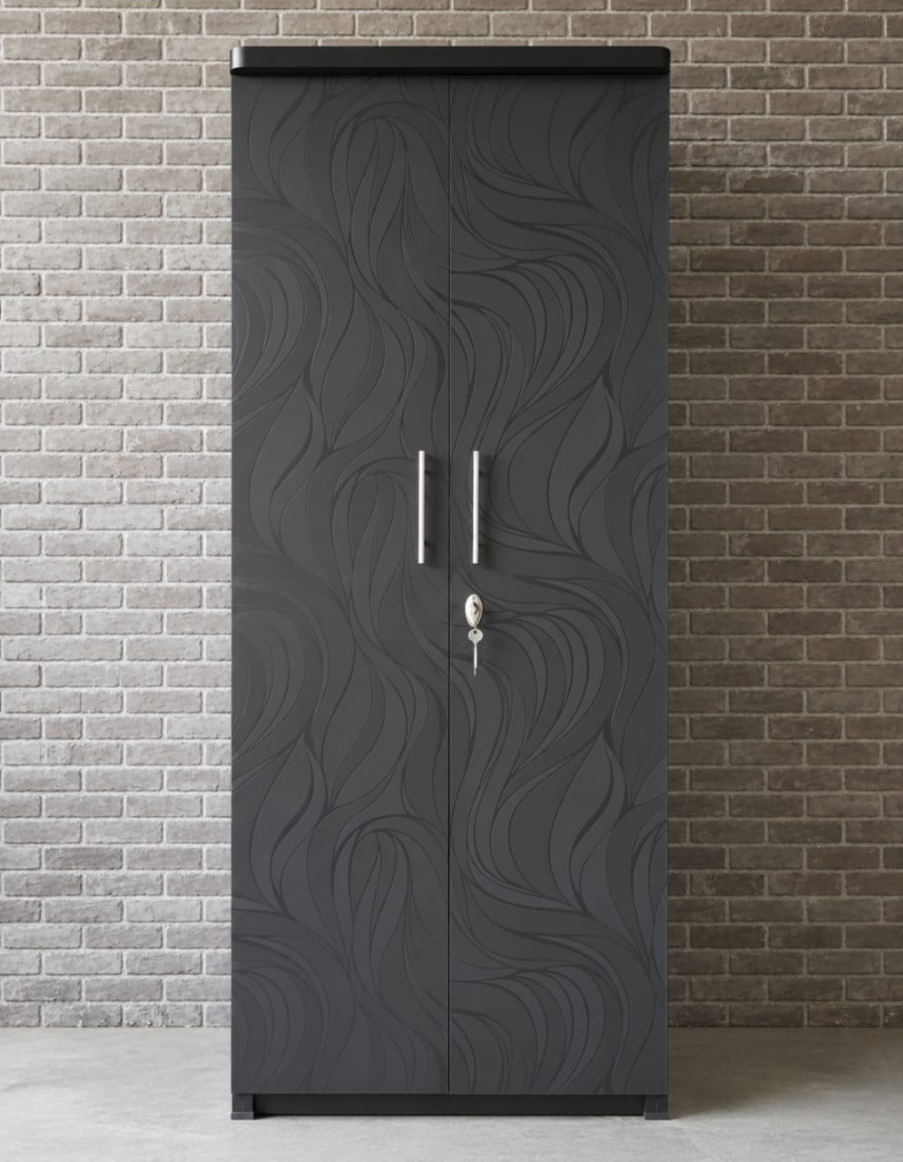 Kanfedens 2-door almirah black interior with hanger rail and shelves