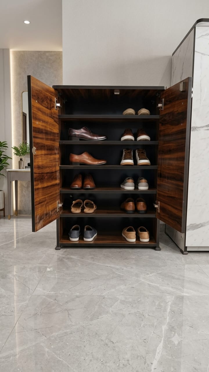Kanfedens Shoe Rack | 36 x 24 x 12 Inch | 5 Shelves | Handle, Lock & Channel