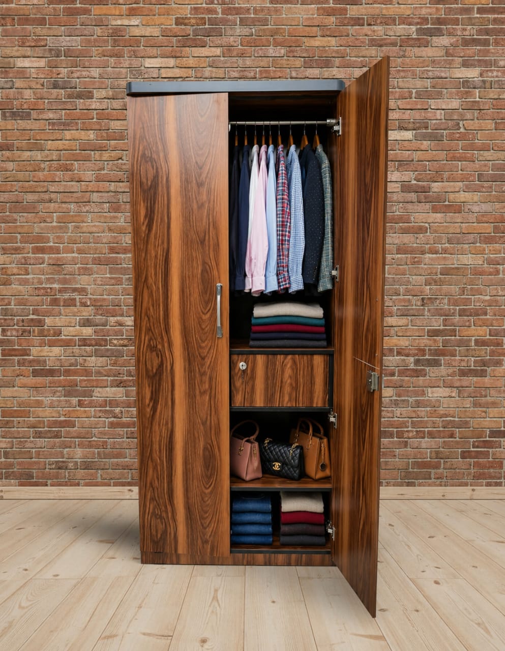 Kanfedens 2-door almirah with locker 72x30x16 wooden colour