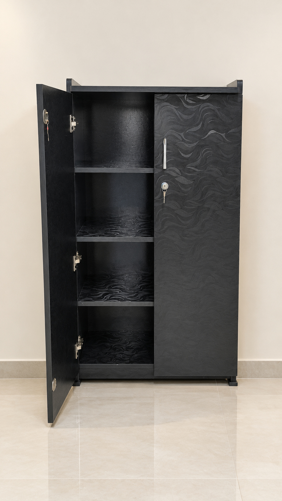 2-Door Wardrobe with 4 Shelves & Raised Feet