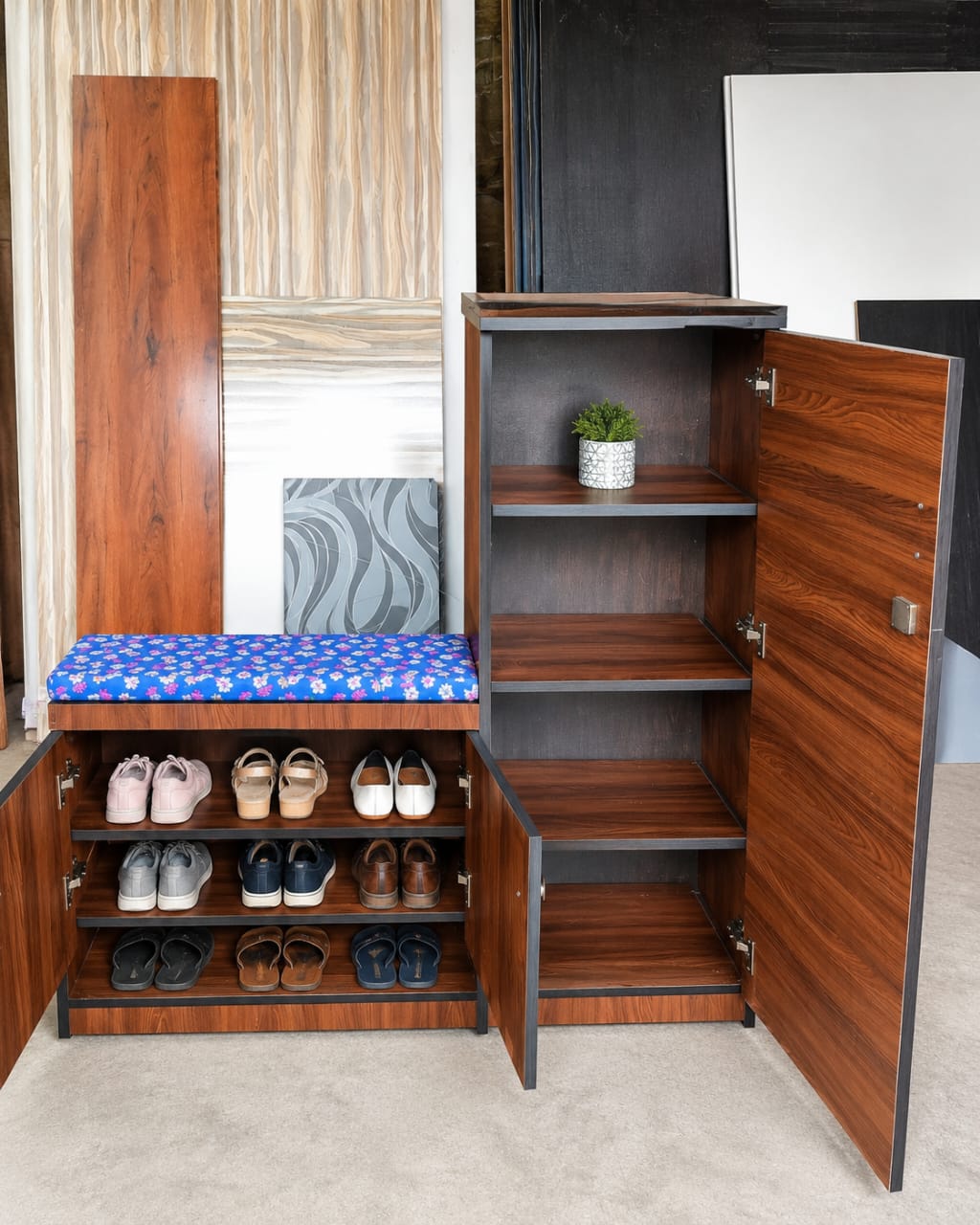 Kanfedens Wardrobe & Shoe Rack Combo | 48x16x12 + 20x24x12 Inch | Particle Board