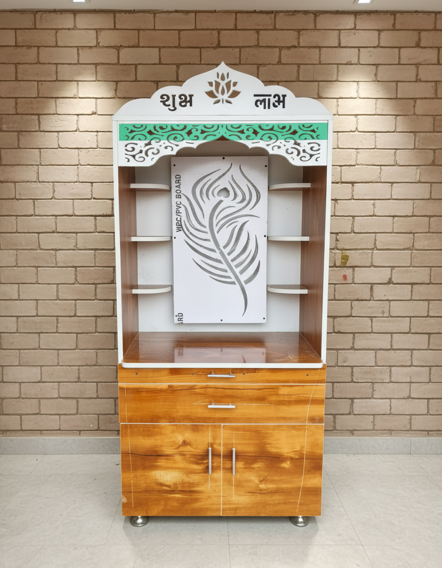 Home Temple 60x30x20 Inch White Marble and Wooden Colour