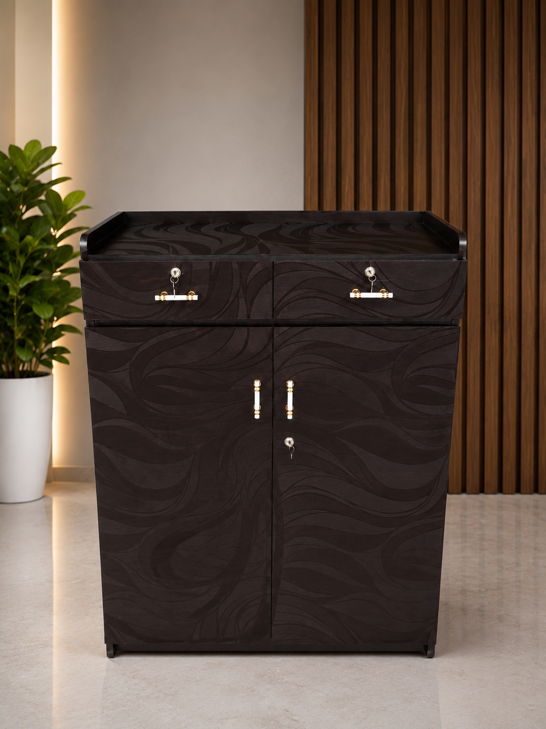 2-Door Wardrobe with Double Drawers Premium